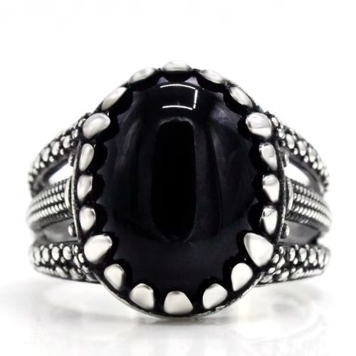 Vintage-Herrenring aus schwarzem Achat Stein Ringsilber