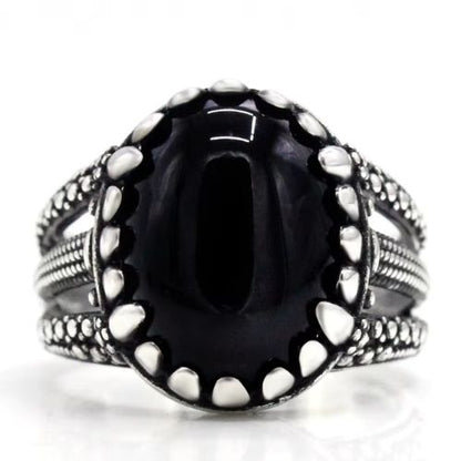 Vintage-Herrenring aus schwarzem Achat Stein Ringsilber