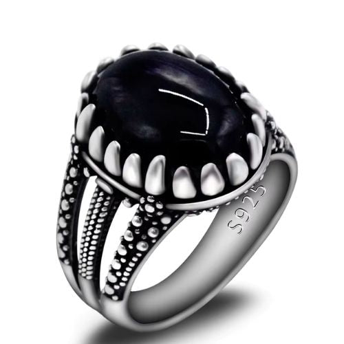 Vintage-Herrenring aus schwarzem Achat Stein Ringsilber