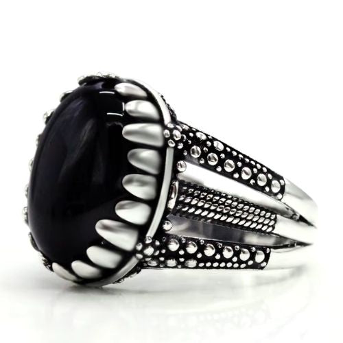 Vintage-Herrenring aus schwarzem Achat Stein Ringsilber