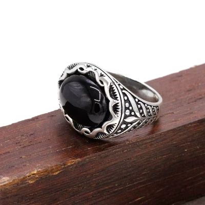 Vintage-Ring aus 925er Sterlingsilber mit Achatstein Ringsilber