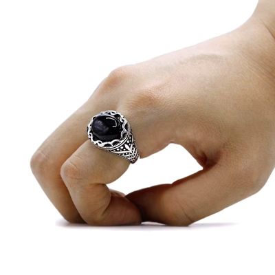 Vintage-Ring aus 925er Sterlingsilber mit Achatstein Ringsilber