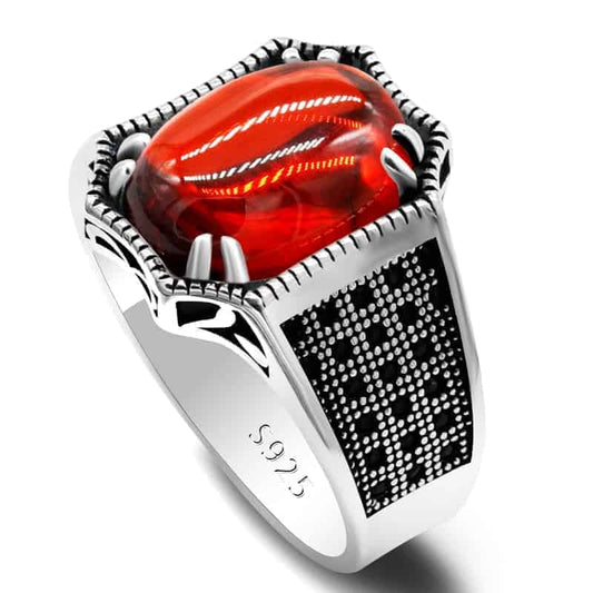 Ring aus Sterlingsilber für Männer und Frauen mit rotem Stein