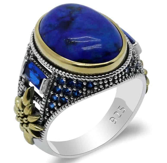 Silberring mit blauem ovalem Stein