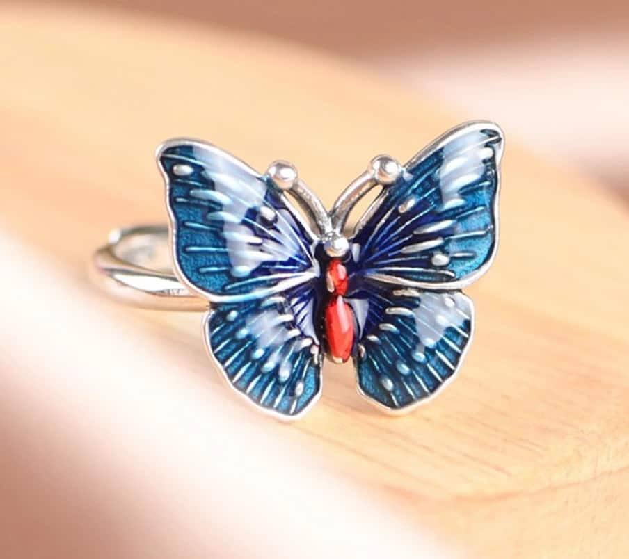 blauer Schmetterling Ring für Frauen