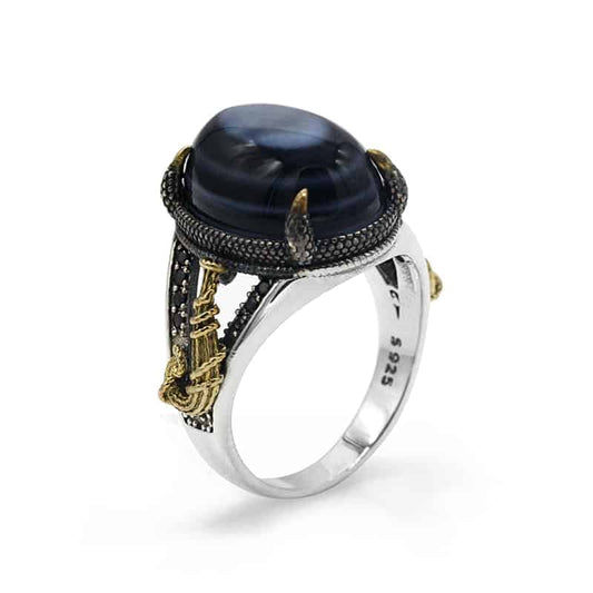 Silber Ring für Herren in Blauer Farbe