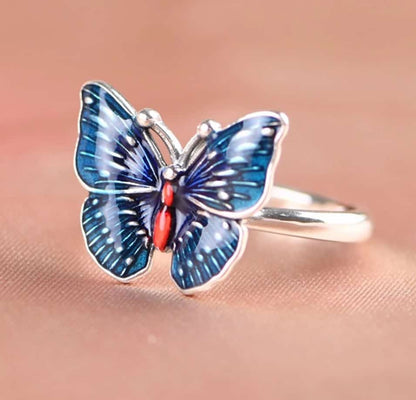 Verstellbarer blauer Schmetterling Ring