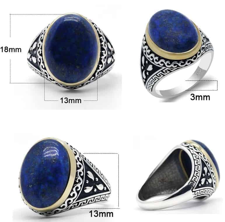 Edelstein blau Silber Ring für Mann