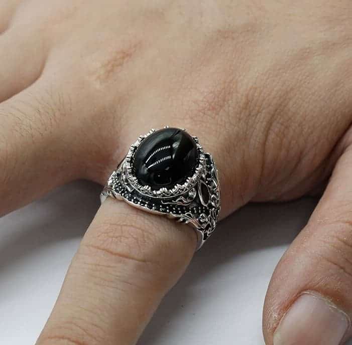 Mesnt Schwarze Ringe Herren, 8mm schwarzer gebürsteter Ring mit