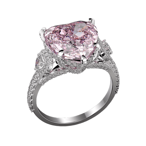 Ring mit rosa Herzen auf weißem Hintergrund