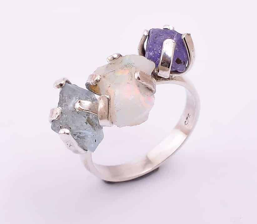 Weißer blauer grüner Opal-Stein-Sterling-Silber Ring