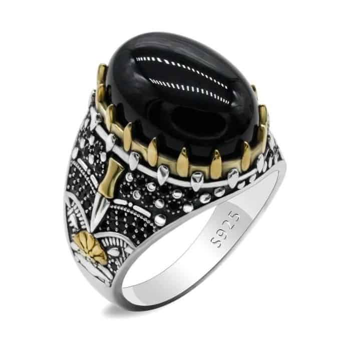 Naturstein-Silber-Ringe-Herren