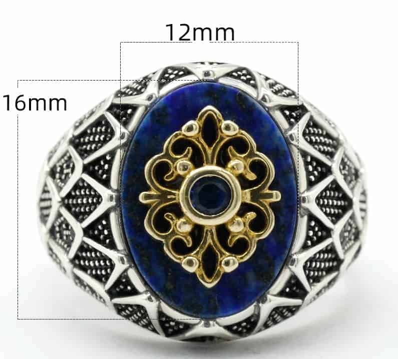 Das Bild des blauen Steinrings mit Steinmaßen