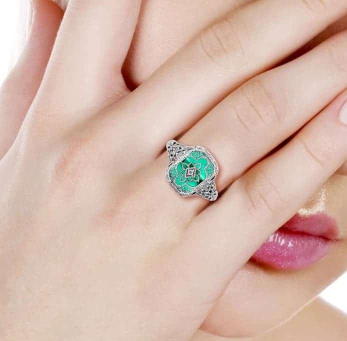Ring-mit-Stein-Damen-Verlobungsring-Vintage