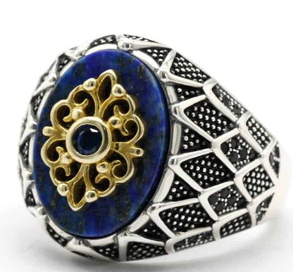 Silber Herren Ring mit blauem Steineinlagen