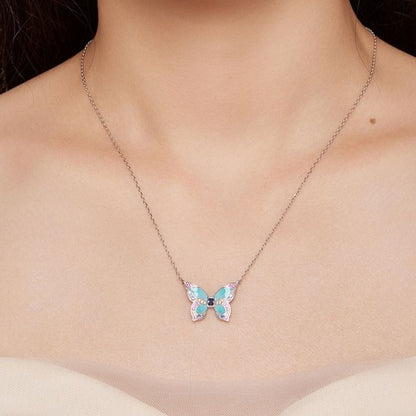 Schmetterling-gemusterte-Silberkette