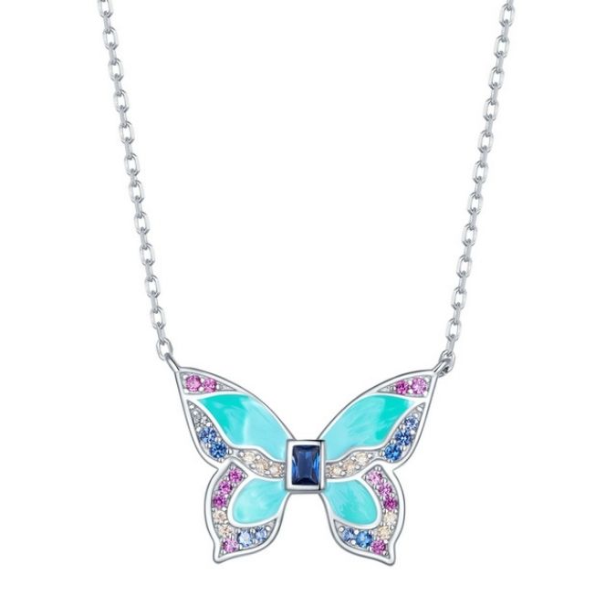 Schmetterling-gemusterte-Silberkette