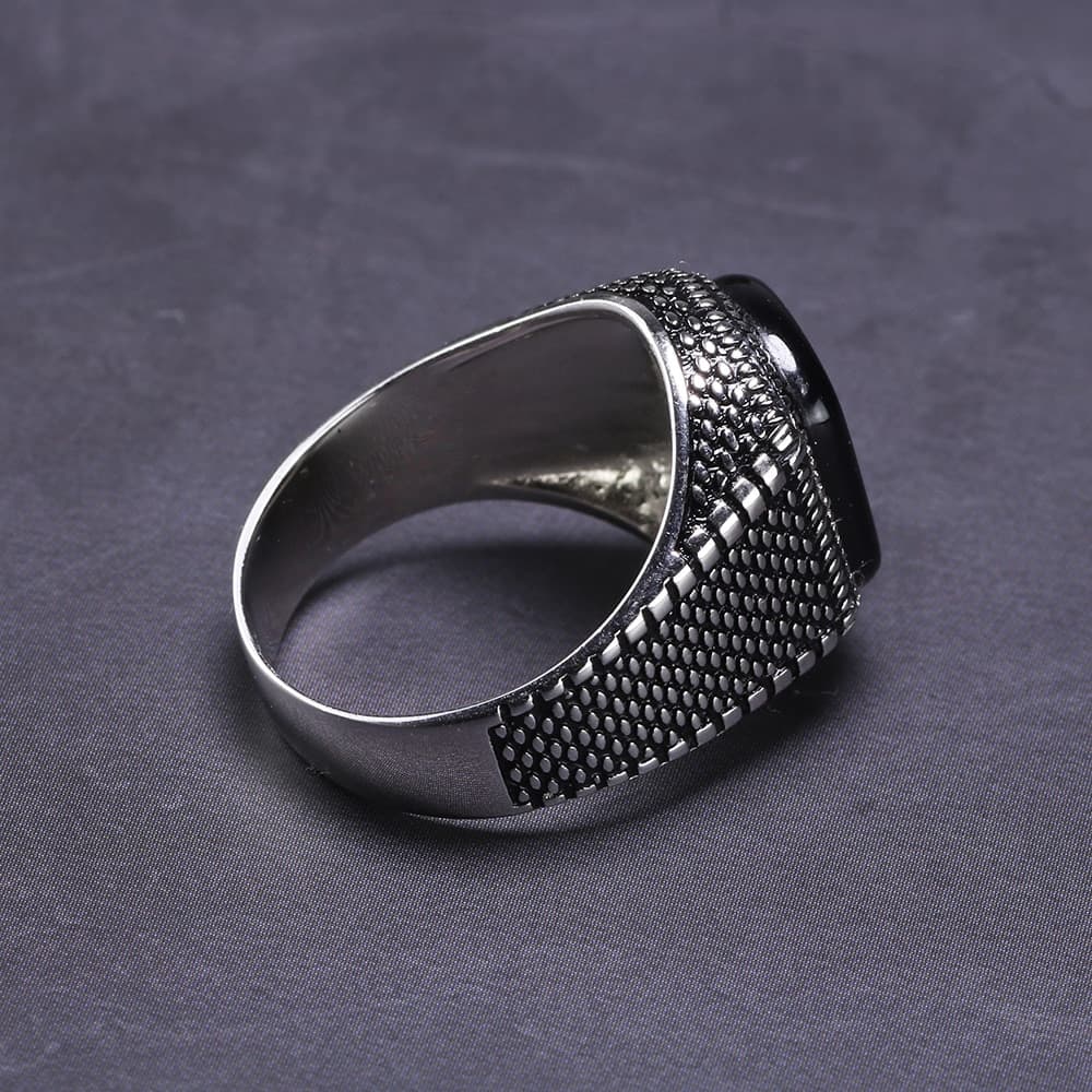 Schwarzer Achat Stein Herrenring aus Ring Silber