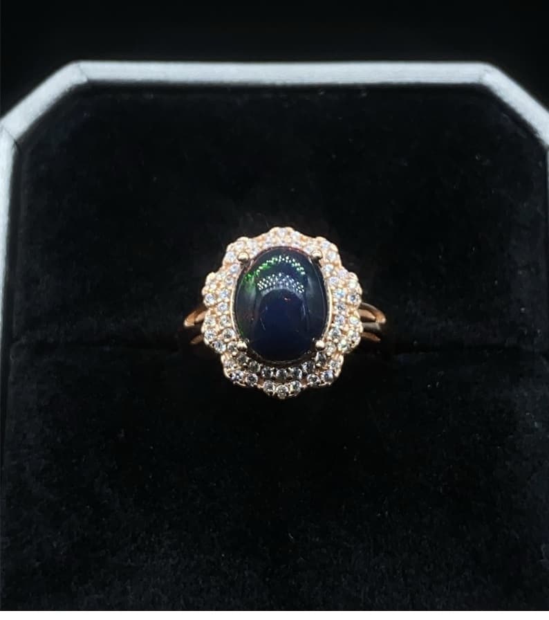 Schwarzer Opal Ring für Damen Ringsilber
