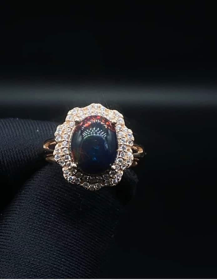 Schwarzer Opal Ring für Damen Ringsilber