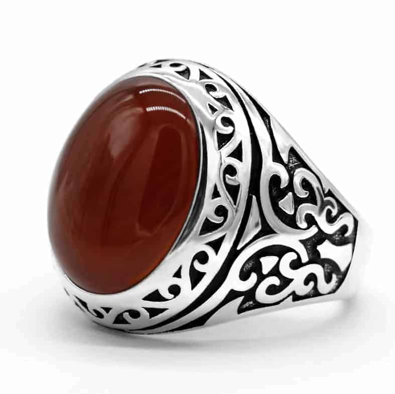 Ring mit roter Achat Stein für Herren