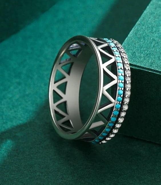 Blauer Türkis Stein Silber Ring für Damen