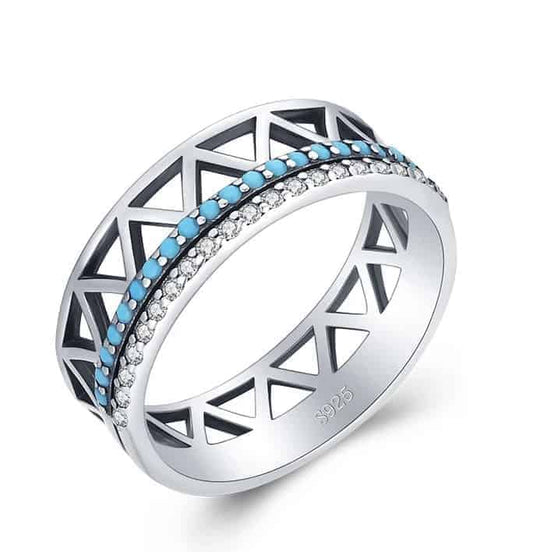 Blauer Türkis Stein Silber Ring für Frauen