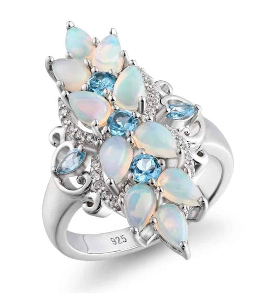 Weißer Opal-Stein-Silberring