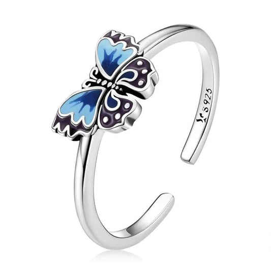 Blauer kleiner Silberring mit Schmetterlingsmuster